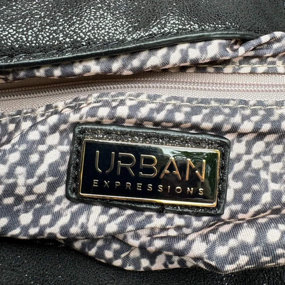 Urban Expressions Black Shimmer Chain-Edge Shoulder Bag. Vegan! NWOT!